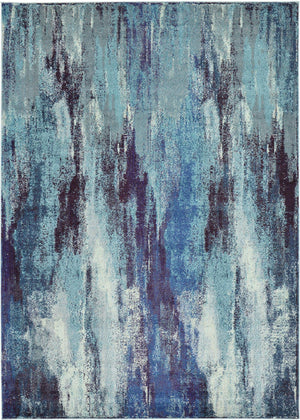 Unique Loom Jardin Lilly Machine Made Abstract Rug Blue, Blue/Gray/Navy Blue/Turquoise/Ivory 7' 1" x 10' 0"