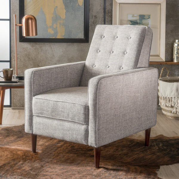 English Elm Christopher Knight Home® - Fabric Recliner Chair Mid-Century Modern Pushback Single Sofa with Tufted Cushion, Birch Legs, Cozy Comfort LIGHT GREY 60741.00LGT