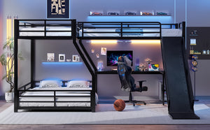 English Elm L-Shaped Triple Bunk Bed With Slide, Usb Ports, And Space-Saving Design For Kids & Teens, Black W1580S00277