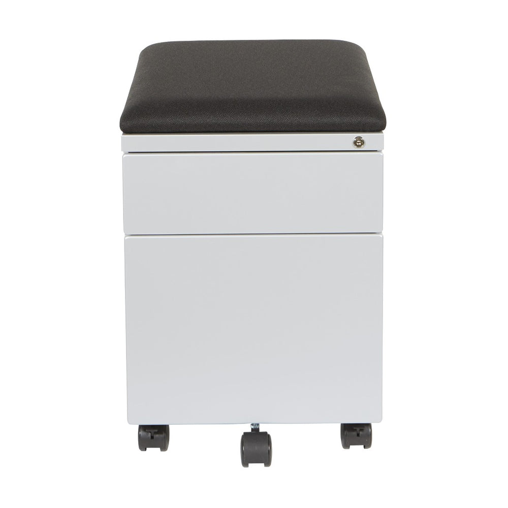 OSP Home Furnishings Mobile File Cabinet with Padded Seat Locking Drawers and Casters for Home Office Use BXPMC22BF-SV