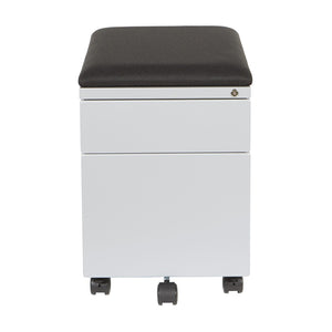 OSP Home Furnishings Mobile File Cabinet with Padded Seat Locking Drawers and Casters for Home Office Use BXPMC22BF-SV