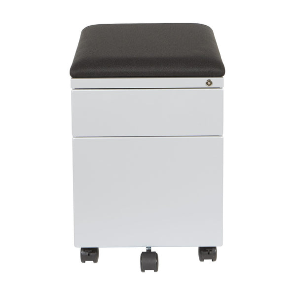 OSP Home Furnishings Mobile File Cabinet with Padded Seat Locking Drawers and Casters for Home Office Use BXPMC22BF-SV