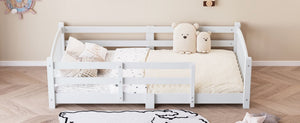 English Elm Twin Montessori Floor Bed Solid Pine Frame with Safety Guardrails for Kids Bedroom White N733P400298K