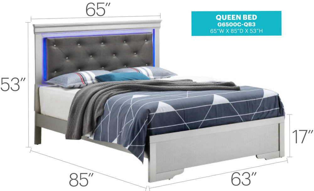 English Elm Lorana Twin Bed with Jeweled Tufted Headboard and LED Accents, Metallic Finish, Durable Wood Veneer Silver 85 L x 4 W x 8 H B078S00589