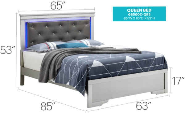 English Elm Lorana Twin Bed with Jeweled Tufted Headboard and LED Accents, Metallic Finish, Durable Wood Veneer Silver 85 L x 4 W x 8 H B078S00589