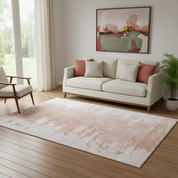 HomeRoots 5' X 8' Terra Cotta & Ivory Abstract Area Rug - Washable, UV-Protected, Perfect for Homes with Kids & Pets 657001