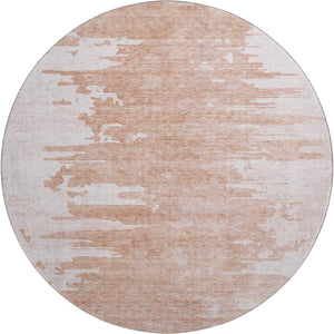 HomeRoots 8' Terra Cotta And Ivory Abstract Round Rug - Washable, UV Protected, Durable for Busy Homes 657002