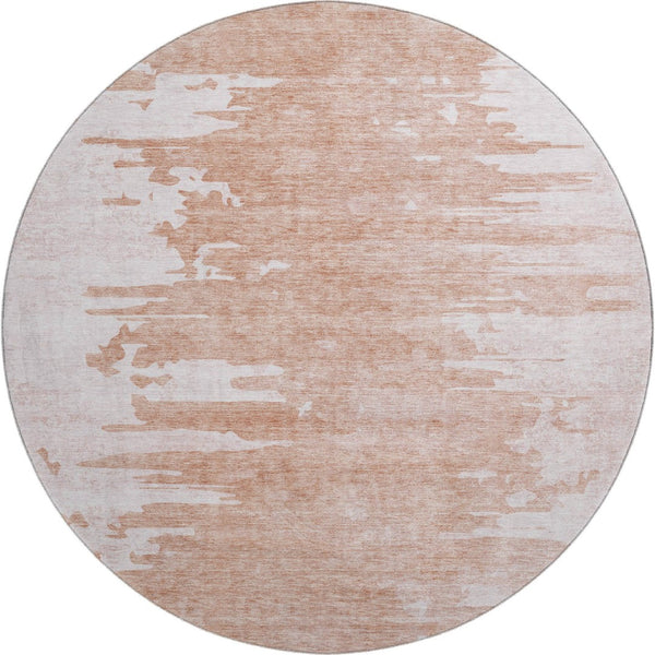 HomeRoots 8' Terra Cotta And Ivory Abstract Round Rug - Washable, UV Protected, Durable for Busy Homes 657002