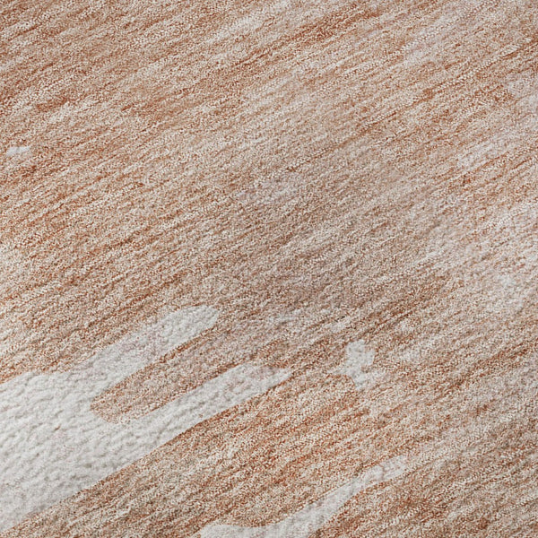 HomeRoots 8' Terra Cotta And Ivory Abstract Round Rug - Washable, UV Protected, Durable for Busy Homes 657002