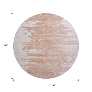 HomeRoots 8' Terra Cotta And Ivory Abstract Round Rug - Washable, UV Protected, Durable for Busy Homes 657002