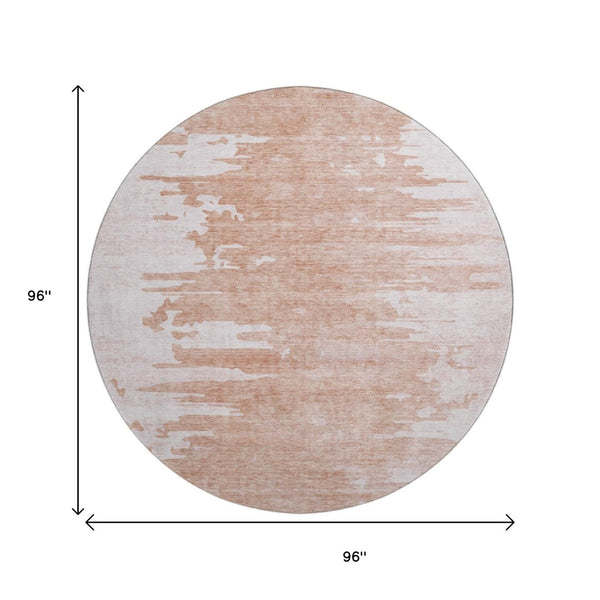 HomeRoots 8' Terra Cotta And Ivory Abstract Round Rug - Washable, UV Protected, Durable for Busy Homes 657002