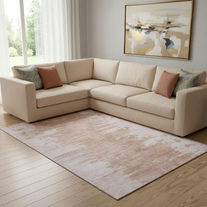 HomeRoots 8' X 10' Abstract Terra Cotta & Ivory Washable Area Rug - Durable, UV-Protected, Pet-Friendly Design! 657003