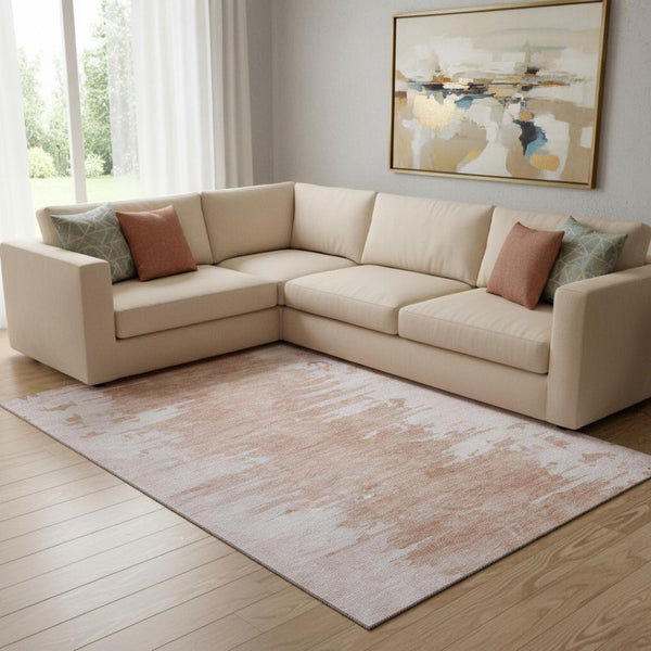 HomeRoots 8' X 10' Abstract Terra Cotta & Ivory Washable Area Rug - Durable, UV-Protected, Pet-Friendly Design! 657003
