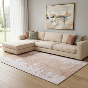 HomeRoots 9' X 12' Terra Cotta & Ivory Abstract Washable Area Rug - UV Protected, Kid & Pet Friendly Design! 657004