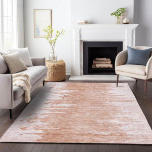 HomeRoots 10' X 14' Terra Cotta and Ivory Abstract Washable Area Rug with UV Protection for Busy Homes 657005