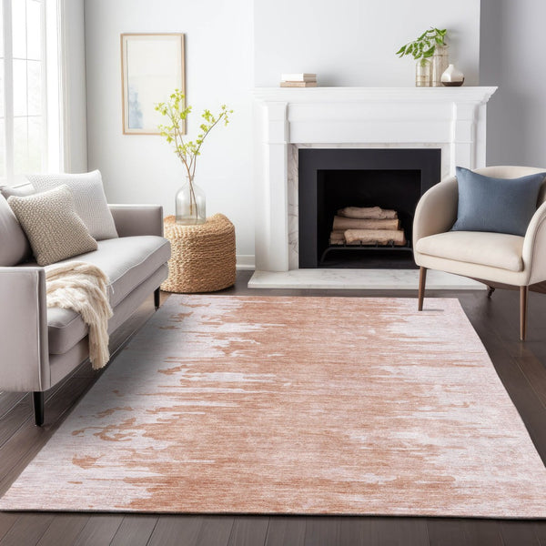 HomeRoots 10' X 14' Terra Cotta and Ivory Abstract Washable Area Rug with UV Protection for Busy Homes 657005