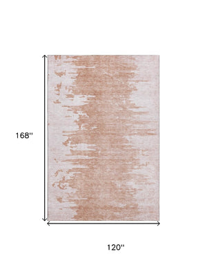 HomeRoots 10' X 14' Terra Cotta and Ivory Abstract Washable Area Rug with UV Protection for Busy Homes 657005
