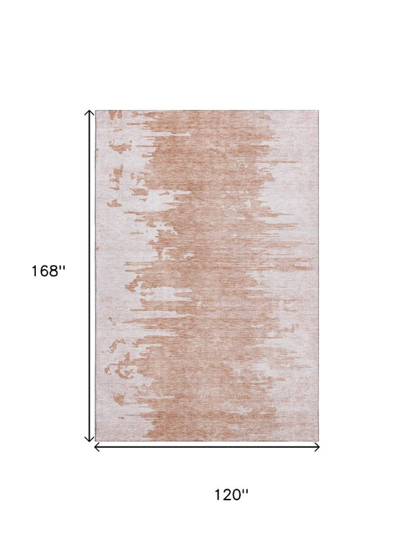 HomeRoots 10' X 14' Terra Cotta and Ivory Abstract Washable Area Rug with UV Protection for Busy Homes 657005