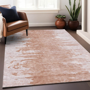 HomeRoots 10' X 14' Terra Cotta and Ivory Abstract Washable Area Rug with UV Protection for Busy Homes 657005