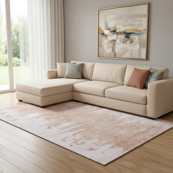 HomeRoots 10' X 14' Terra Cotta and Ivory Abstract Washable Area Rug with UV Protection for Busy Homes 657005