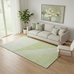 HomeRoots 5' Modern Artichoke Green & Ivory Geometric Washable Area Rug with UV Protection for Easy Care 657007