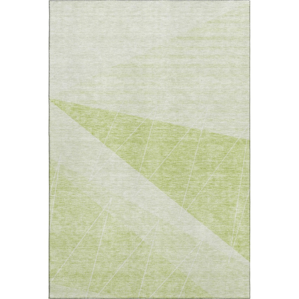 HomeRoots 5' Modern Artichoke Green & Ivory Geometric Washable Area Rug with UV Protection for Easy Care 657007