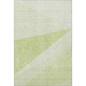 HomeRoots 5' Modern Artichoke Green & Ivory Geometric Washable Area Rug with UV Protection for Easy Care 657007