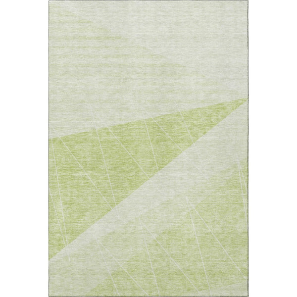 HomeRoots 5' Modern Artichoke Green & Ivory Geometric Washable Area Rug with UV Protection for Easy Care 657007