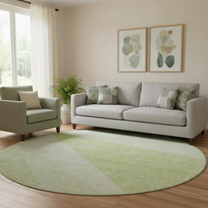 HomeRoots 8' Artichoke Green & Ivory Geometric Round Rug - Washable, UV-Protected, Durable, & Stylish Home Accent 657008