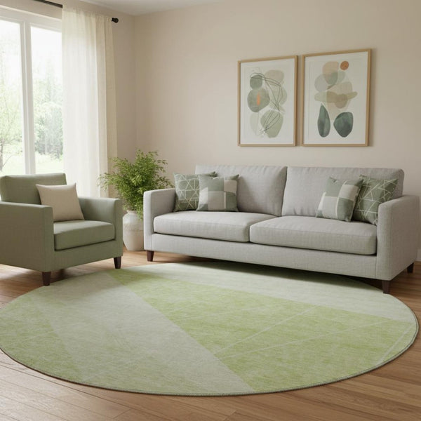 HomeRoots 8' Artichoke Green & Ivory Geometric Round Rug - Washable, UV-Protected, Durable, & Stylish Home Accent 657008