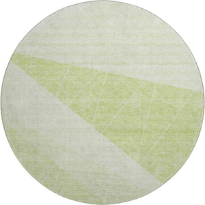 HomeRoots 8' Artichoke Green & Ivory Geometric Round Rug - Washable, UV-Protected, Durable, & Stylish Home Accent 657008