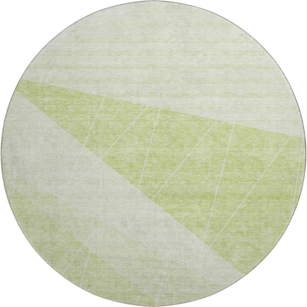 HomeRoots 8' Artichoke Green & Ivory Geometric Round Rug - Washable, UV-Protected, Durable, & Stylish Home Accent 657008