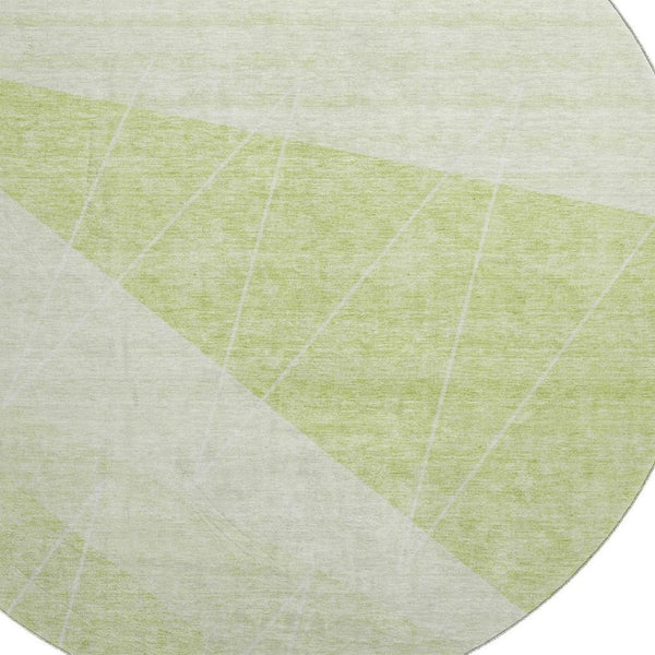 HomeRoots 8' Artichoke Green & Ivory Geometric Round Rug - Washable, UV-Protected, Durable, & Stylish Home Accent 657008