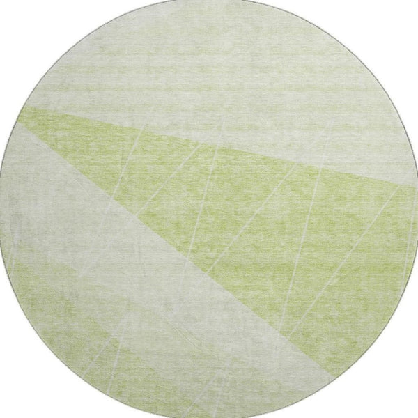 HomeRoots 8' Artichoke Green & Ivory Geometric Round Rug - Washable, UV-Protected, Durable, & Stylish Home Accent 657008
