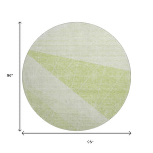 HomeRoots 8' Artichoke Green & Ivory Geometric Round Rug - Washable, UV-Protected, Durable, & Stylish Home Accent 657008