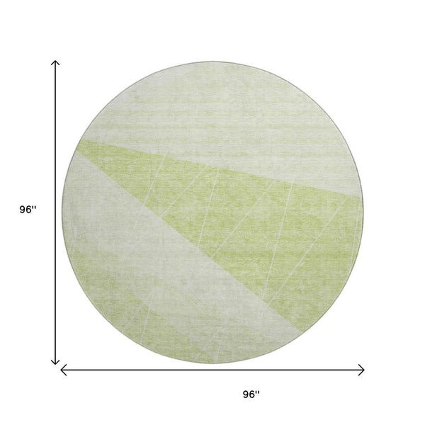 HomeRoots 8' Artichoke Green & Ivory Geometric Round Rug - Washable, UV-Protected, Durable, & Stylish Home Accent 657008
