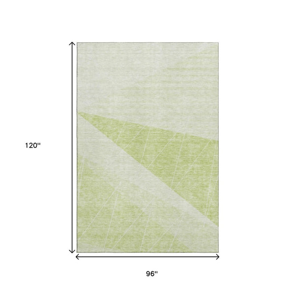 HomeRoots 8' X 10' Artichoke Green Geometric Washable Area Rug with UV Protection for High-Traffic Spaces 657009