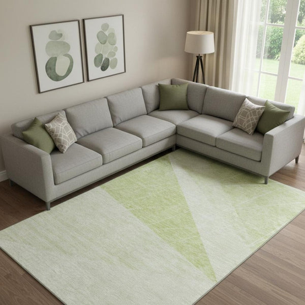 HomeRoots 8' X 10' Artichoke Green Geometric Washable Area Rug with UV Protection for High-Traffic Spaces 657009