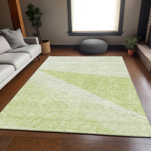 HomeRoots 8' X 10' Artichoke Green Geometric Washable Area Rug with UV Protection for High-Traffic Spaces 657009