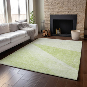 HomeRoots 8' X 10' Artichoke Green Geometric Washable Area Rug with UV Protection for High-Traffic Spaces 657009