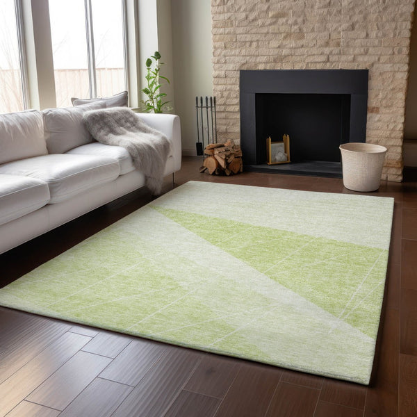HomeRoots 8' X 10' Artichoke Green Geometric Washable Area Rug with UV Protection for High-Traffic Spaces 657009