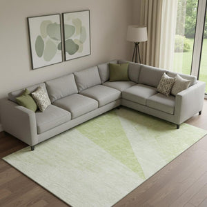 HomeRoots 9' X 12' Artichoke Green Geometric Area Rug – Washable, UV-Protected, Kid & Pet Friendly Design! 657010