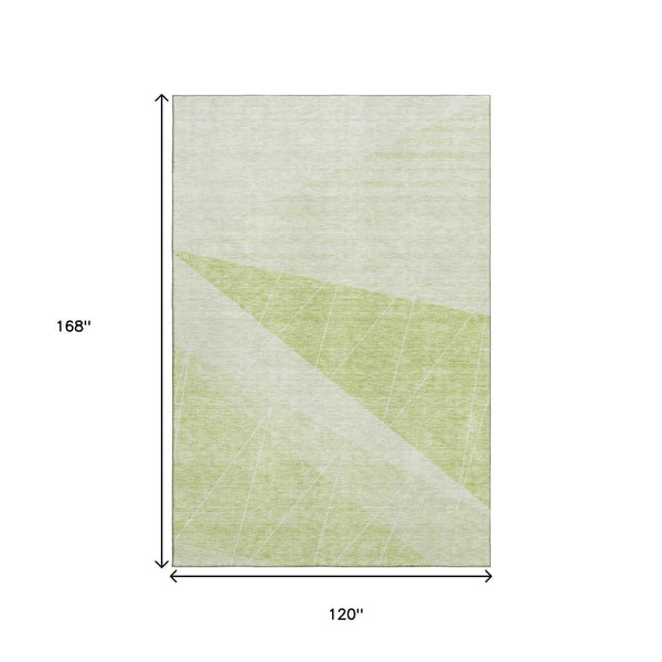 HomeRoots 10' X 14' Artichoke Green Geometric Area Rug - Washable, Stain Resistant, UV Protected for Busy Homes 657011