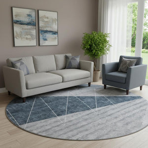 HomeRoots 8' Charcoal and Ivory Geometric Round Rug - Washable, UV Protected, Stain Resistant for Easy Care 657014