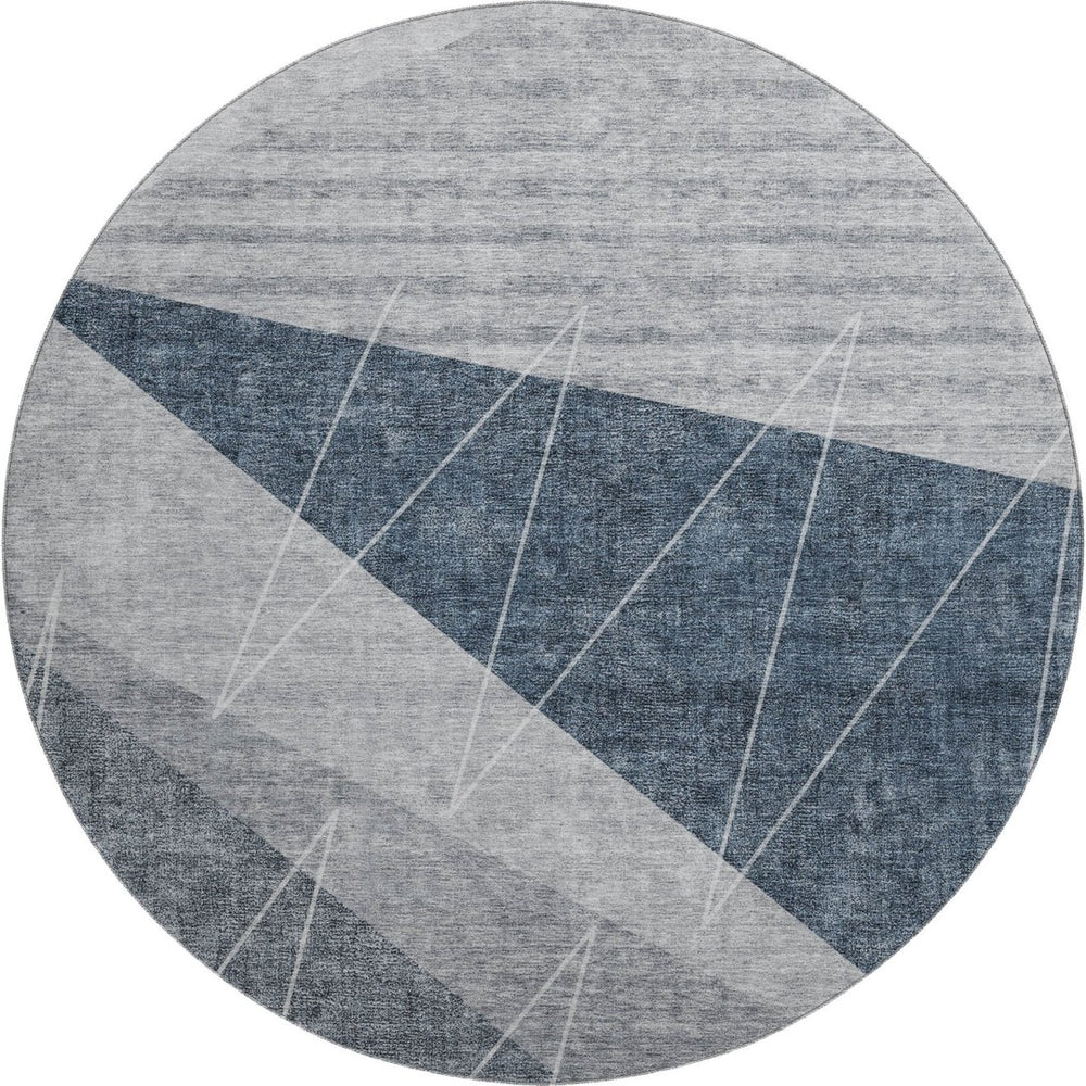 HomeRoots 8' Charcoal and Ivory Geometric Round Rug - Washable, UV Protected, Stain Resistant for Easy Care 657014