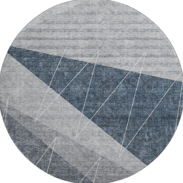 HomeRoots 8' Charcoal and Ivory Geometric Round Rug - Washable, UV Protected, Stain Resistant for Easy Care 657014