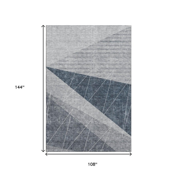 HomeRoots 9' X 12' Charcoal & Ivory Geometric Washable Area Rug with UV Protection for High-Traffic Spaces 657016