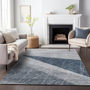 HomeRoots 9' X 12' Charcoal & Ivory Geometric Washable Area Rug with UV Protection for High-Traffic Spaces 657016