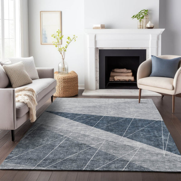 HomeRoots 9' X 12' Charcoal & Ivory Geometric Washable Area Rug with UV Protection for High-Traffic Spaces 657016