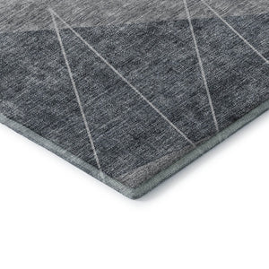HomeRoots 9' X 12' Charcoal & Ivory Geometric Washable Area Rug with UV Protection for High-Traffic Spaces 657016